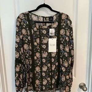 Chico's White and Pink Smocked Long Sleeve Blouse